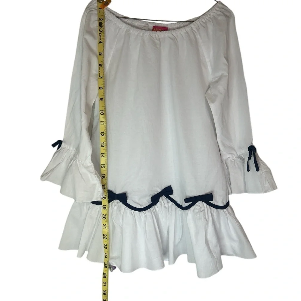 Kate Mack White Babydoll Top with Ruffled Bell Sleeves size 10